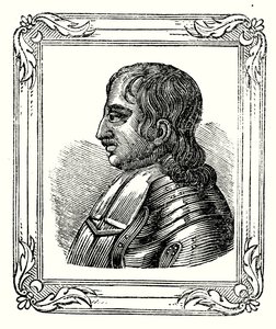 وُلد أوليفر كرومويل عام 1599 ، وعمل حاميًا عام 1653 ، وتوفي عام 1658 (نقش) بواسطة مدرسة اللغة الإنجليزية