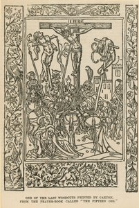 واحدة من آخر النقوش الخشبية التي طبعها Caxton بواسطة مدرسة اللغة الإنجليزية
