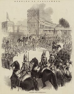 Opening of Parliament, Her Majesty leaving Buckingham Palace (engraving) بواسطة مدرسة اللغة الإنجليزية