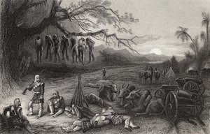 اعتصام بعيد من لواء المرتفعات في بيناريس ، من "تاريخ التمرد الهندي" المنشور في عام 1858 بواسطة مدرسة اللغة الإنجليزية