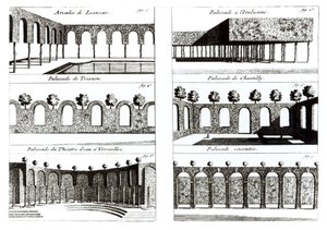 تصميمات Palisade ، من نظرية وممارسة البستنة ، بقلم أنطوان جوزيف ديزالييه دارجانفيل (1680-1765) ، تم نشرها عام 1709 بواسطة مدرسة اللغة الإنجليزية