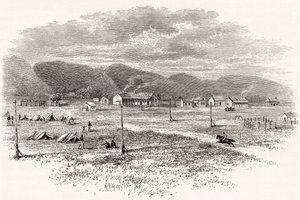 محطة Peake Overland Telegraph ، جنوب أستراليا ، c.1880 ، من "الصور الأسترالية" بواسطة Howard Willoughby ، التي نشرتها جمعية المسالك الدينية ، لندن ، 1886 بواسطة مدرسة اللغة الإنجليزية