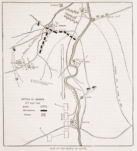 خطة معركة Assaye ، التوضيح من Cassells Illustrated History of India بواسطة James Grant ، pub. 1879 بواسطة مدرسة اللغة الإنجليزية