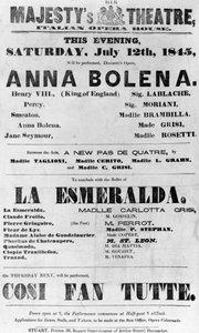 Playbill لمسرح صاحبة الجلالة ، دار الأوبرا الإيطالية ، 1845 (ورق مطبوع) بواسطة مدرسة اللغة الإنجليزية