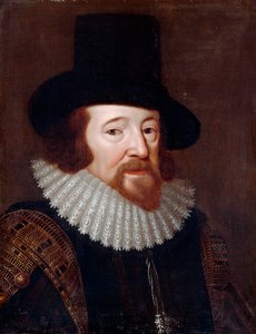 "" صورة لفرانسيس بيكون (1561-1626) رجل دولة وفيلسوف إنجليزي "" لوحة مجهولة حوالي عام 1622 - ألوان زيتية على قماش قاتمة 61 × 47 سم بواسطة مدرسة اللغة الإنجليزية