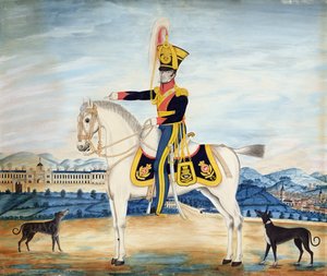صورة للكابتن ويليام مانفول في فستان عسكري كامل ، 1822 (مرحاض ، غواش وقلم رصاص على ورق) بواسطة مدرسة اللغة الإنجليزية