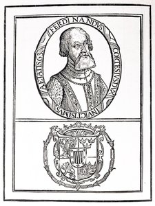 صورة لهيرنادو كورتيس (1485-1547) وذراعيه ، من "السرد والتاريخ النقدي لأمريكا" ، حرره جاستن وينسور ، لندن ، 1886 بواسطة مدرسة اللغة الإنجليزية