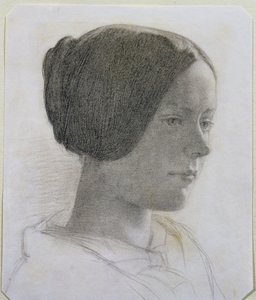 صورة لامرأة شابة بشعرها في كعكة ، 1840 (طباشير ملونة على الورق)