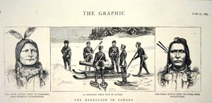 صور شخصية Rebel Chiefs Poundmaker and Big Bear ، نُشرت في The Graphic ، ٢٧ يونيو ١٨٨٥ (litho) بواسطة مدرسة اللغة الإنجليزية