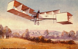 بطاقة بريدية تصور طائرة سانتوس دومونت 14-م ، ج. 1910 بواسطة مدرسة اللغة الإنجليزية