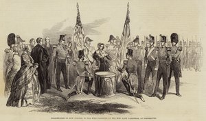 Presentation of New Colours to the 43rd Regiment by the Honourable Lady Pakenham, at Portsmouth (engraving) بواسطة مدرسة اللغة الإنجليزية