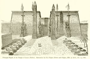 الواجهة الرئيسية لمعبد الأقصر (طيبة). ترميم Ch. شيبيز (Perrot and Chipiez، Hist. of Arch.، vol. ip 349) بواسطة مدرسة اللغة الإنجليزية