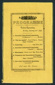 برنامج للألعاب الرياضية في فاليتا ، 3 يناير 1896 (مطبوعة) بواسطة مدرسة اللغة الإنجليزية