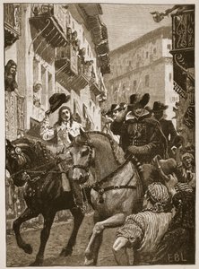 استقبال عام للأمير تشارلز في مدريد ، صورة توضيحية من Cassell Illustrated History of England (sepia photo) بواسطة مدرسة اللغة الإنجليزية