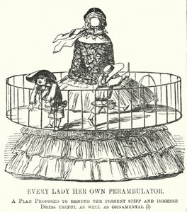 كارتون لكمة: Every Lady Her Own Perambulator - الموضة للتنانير ذات الأطواق النسائية (النقش) بواسطة مدرسة اللغة الإنجليزية