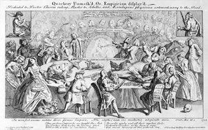 عرض Quackery غير المقنع أو التجريبية: مخصص للطبيب Chiron ، وركوب الماجستير إلى Achilles ، و Aesculapius ، الطبيب غير العادي للموت ، 1748 بواسطة مدرسة اللغة الإنجليزية
