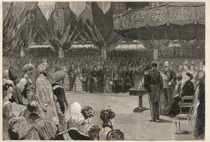 افتتحت الملكة فيكتوريا المعهد الإمبراطوري للمملكة المتحدة ، والمستعمرات والهند في لندن ، مايو 1893. بواسطة مدرسة اللغة الإنجليزية