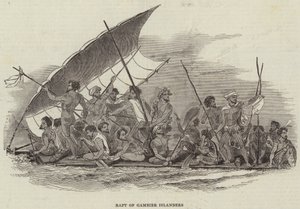 Raft of Gambier Islanders (engraving) بواسطة مدرسة اللغة الإنجليزية
