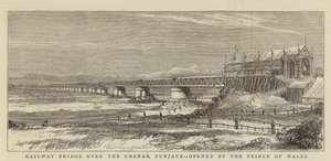 Railway Bridge over the Chenab, Punjaub, opened by the Prince of Wales (engraving) بواسطة مدرسة اللغة الإنجليزية