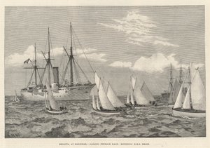 سباق القوارب في زنجبار ، سباق بيناس الشراعي ، تقريب HMS Brisk (نقش) بواسطة مدرسة اللغة الإنجليزية