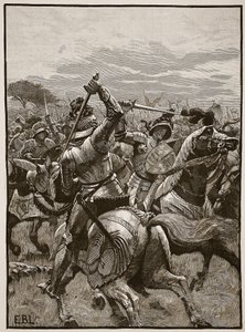 ريتشارد الثالث في معركة بوسورث ، رسم توضيحي من Cassells Illustrated History of England (sepia photo) بواسطة مدرسة اللغة الإنجليزية