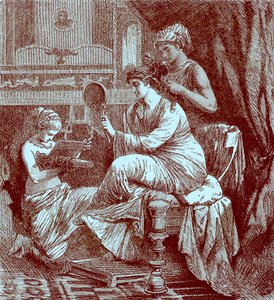 سيدة رومانية في مرحاضها ، رسم توضيحي من تاريخ العالم المصور ، تم نشره عام 1880 (صورة محسنة رقميًا) بواسطة مدرسة اللغة الإنجليزية