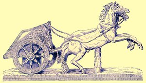 عربة سباق رومانية ، رسم توضيحي من Cassells Illustrated History History بقلم إدوارد أولييه ، نُشر عام 1890 (صورة محسنة رقميًا) بواسطة مدرسة اللغة الإنجليزية