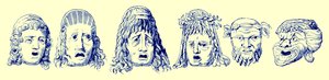 أقنعة مسرحية رومانية ، رسم توضيحي من التاريخ العالمي المصور لـ Cassells بقلم إدوارد أولييه ، نشر عام 1890 (صورة محسنة رقميًا) بواسطة مدرسة اللغة الإنجليزية