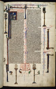Royal 1 D I ، f.1r ، جيروم ، الرهبان على الأعمدة ، من إنجيل وليام ديفون (ورق) بواسطة مدرسة اللغة الإنجليزية