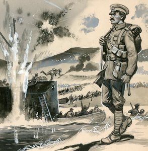 مشاة البحرية الملكية في عمليات الإنزال البرمائية في الدردنيل عام 1915 بواسطة مدرسة اللغة الإنجليزية