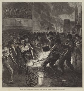 زيارة ملكية إلى شيفيلد ، صب سبيكة فولاذية في مصنع Messers Firth and Sons (نقش) بواسطة مدرسة اللغة الإنجليزية