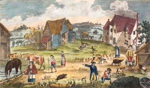 Rustic farmyard scene (coloured engraving) بواسطة مدرسة اللغة الإنجليزية