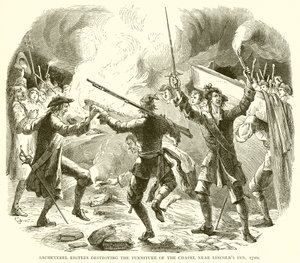 Sacheverel Rioters يدمرون أثاث الكنيسة بالقرب من نزل Lincolns ، 1710 بواسطة مدرسة اللغة الإنجليزية