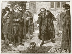 مشهد في جنازة Chillingworth ، التوضيح من Cassells Illustrated History of England (sepia photo) بواسطة مدرسة اللغة الإنجليزية