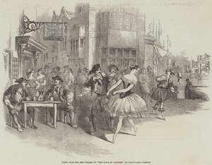 مشهد من باليه الجديد "The Wags of Wapping" في مسرح Drury-Lane (نقش) بواسطة مدرسة اللغة الإنجليزية