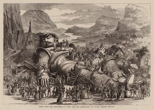 مشهد من مسرحية بانتومايم "جاك وشجرة الفاصولياء" في مسرح كوفنت جاردن (نقش) بواسطة مدرسة اللغة الإنجليزية