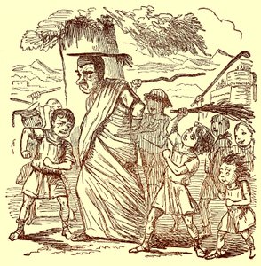 بنين من المدرسة ، جلد مدير المدرسة ، رسم توضيحي من التاريخ الهزلي لروما بقلم جيلبرت أبوت بيكيت ، تم نشره عام 1850 (صورة محسنة رقميًا) بواسطة مدرسة اللغة الإنجليزية