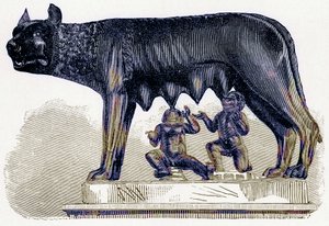 She-wolf of the Capitol ، توضيح من تاريخ روما بواسطة فيكتور دوروي ، نشر عام 1884 (صورة محسنة رقميًا) بواسطة مدرسة اللغة الإنجليزية