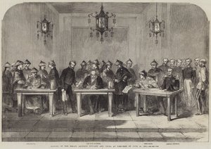 توقيع المعاهدة بين إنجلترا والصين في Tien-Tsin في 26 يونيو 1858 (نقش) بواسطة مدرسة اللغة الإنجليزية