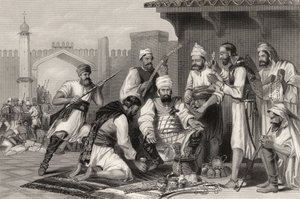 قوات السيخ تقسم الغنائم المأخوذة من المتمردين ، من `` تاريخ التمرد الهندي &39;&39; المنشور عام 1858 بواسطة مدرسة اللغة الإنجليزية