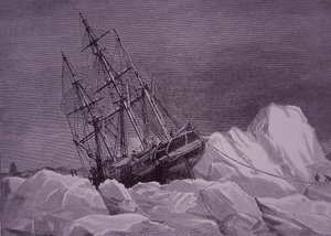 Sir John Franklin, expedition of 1845 to find Northwest Passage, ship Terror stuck in ice, late 19th century (engraving) بواسطة مدرسة اللغة الإنجليزية