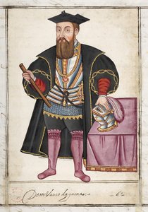 Sloane MS 197 f.18r Vasco da Gama ، من "الخرائط والخطط: مخططات الحصون البرتغالية وغيرها في جنوب إفريقيا والهند ..." بواسطة مدرسة اللغة الإنجليزية