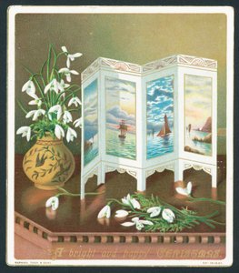 Snowdrops والشاشة على الطاولة ، بطاقة عيد الميلاد بواسطة مدرسة اللغة الإنجليزية