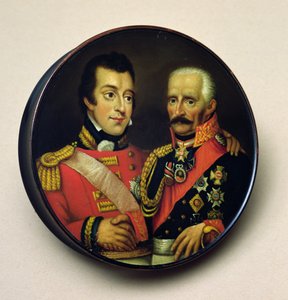 صندوق شم مع صور آرثر ويزلي (1769-1852) دوق ويلينغتون وجيبارد ليبرخت (1742-1819) مارشال ، الأمير فون بلوخر (خشب مطلي) بواسطة مدرسة اللغة الإنجليزية