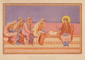 القديس جيروم يقرأ على يوستاشيا وبولا (طباعة حجرية ملونة) بواسطة مدرسة اللغة الإنجليزية