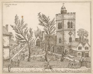 St Marys (الكنيسة القديمة) ، Islington (حبر على ورق) بواسطة مدرسة اللغة الإنجليزية