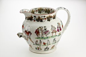 إبريق ستافوردشاير مزين بأشكال Harlequin وموضوع الكرنفال ، 1866 (الصين الحجري)