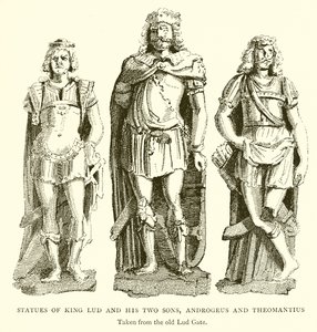 تماثيل الملك لود واثنين من أبنائه ، Androgeus و Theomantius بواسطة مدرسة اللغة الإنجليزية