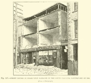 تضررت منازل الشوارع في تشارلستون في زلزال ساوث كارولينا عام 1886 بواسطة مدرسة اللغة الإنجليزية