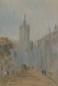 الشارع مع الكنيسة والأرقام المنسوبة سابقًا إلى JMW Turner (1775-1851) ونُسب أيضًا إلى Peter de Wint (1784-1849) ، 1822-25 (زيت على ورق) بواسطة مدرسة اللغة الإنجليزية